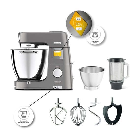 Keukenrobot Titanium Chef Patissier XL met geïntegreerde weegschaal en warmfuntie KWL90.124SI